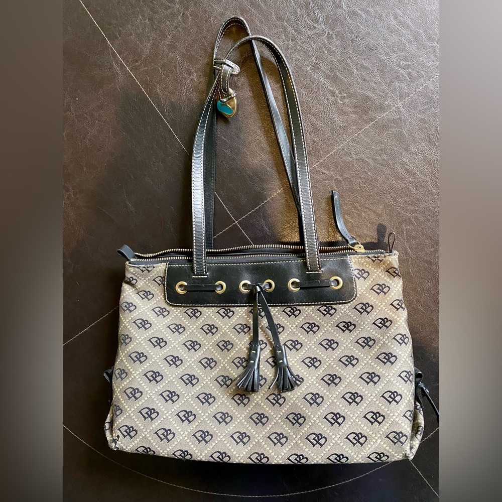 Dooney and Bourke cloth and leather square shoulder purse